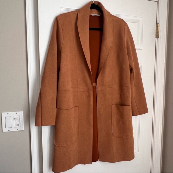 Zara Brown/Camel Faux Suede Longline Coat - Picture 4 of 12